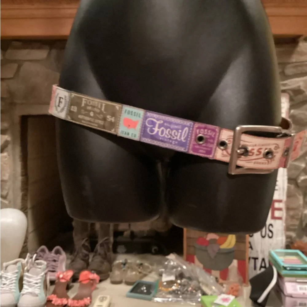 Fossil Logo Patchwork Unique Leather Belt SZ.S - Picture 7 of 16